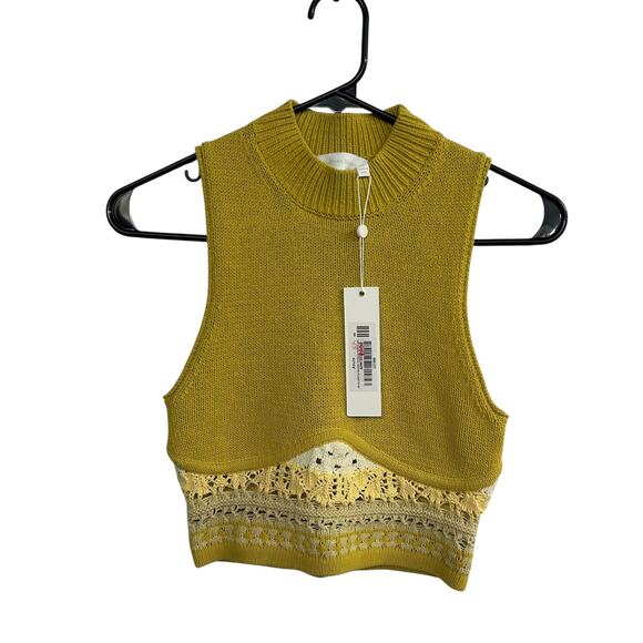 Luxury Minimalist Knit Tank Jonathan Simkhai Clarita Mixed Stitch Crop XS - Picture 1 of 7